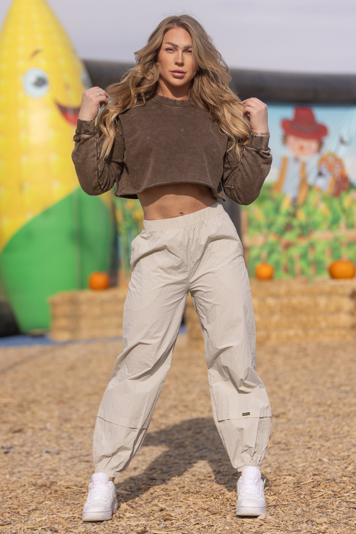 Acid Wash Cropped Crewneck