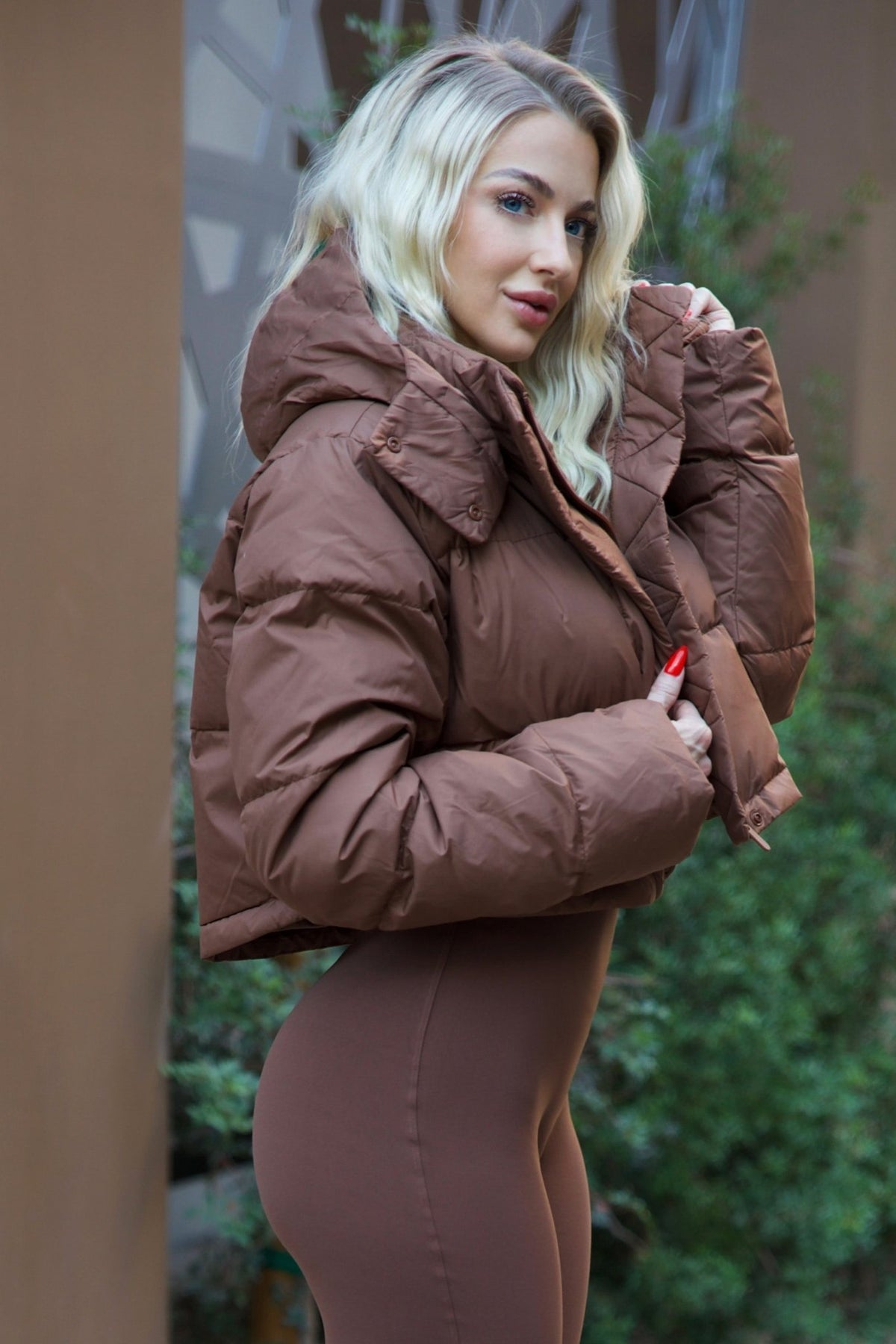 Out And About Puffer Cropped Jacket Brown - FPFit